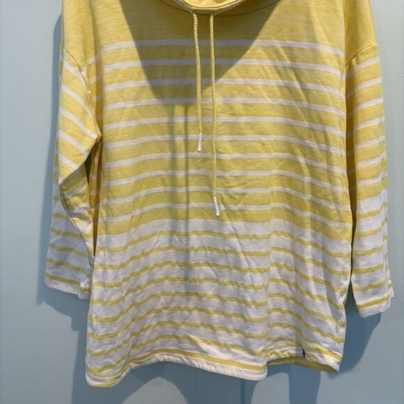 T By Talbots Butter Yellow Petite 1X Stripe Cowlneck Sweatshirt Beach Cape Shore - Picture 5 of 11